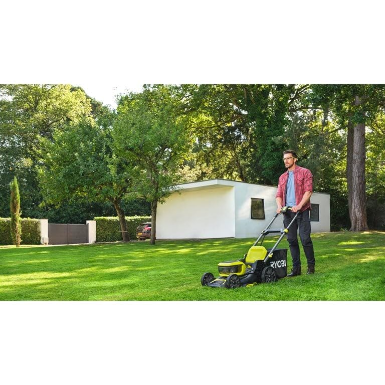 RYOBI 18V Akku-Rasenmäher – 46 cm Schnitt, Brushless, 2×5,0 Ah