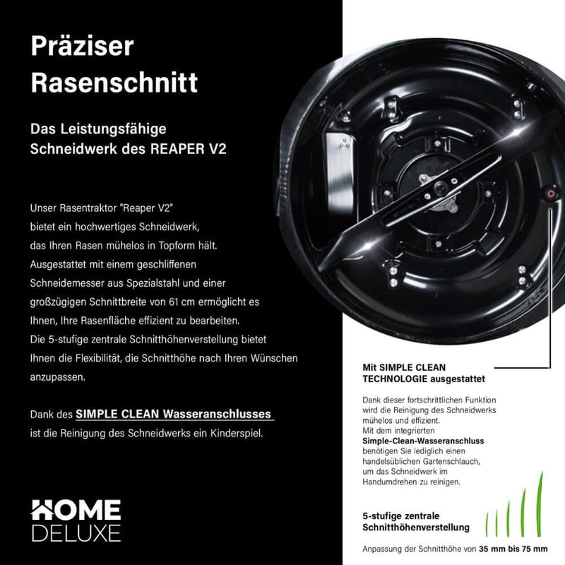 Home Deluxe Reaper Benzin-Aufsitzrasenmäher – 61 cm Schnitt, 6,5 PS, 150L Fangkorb