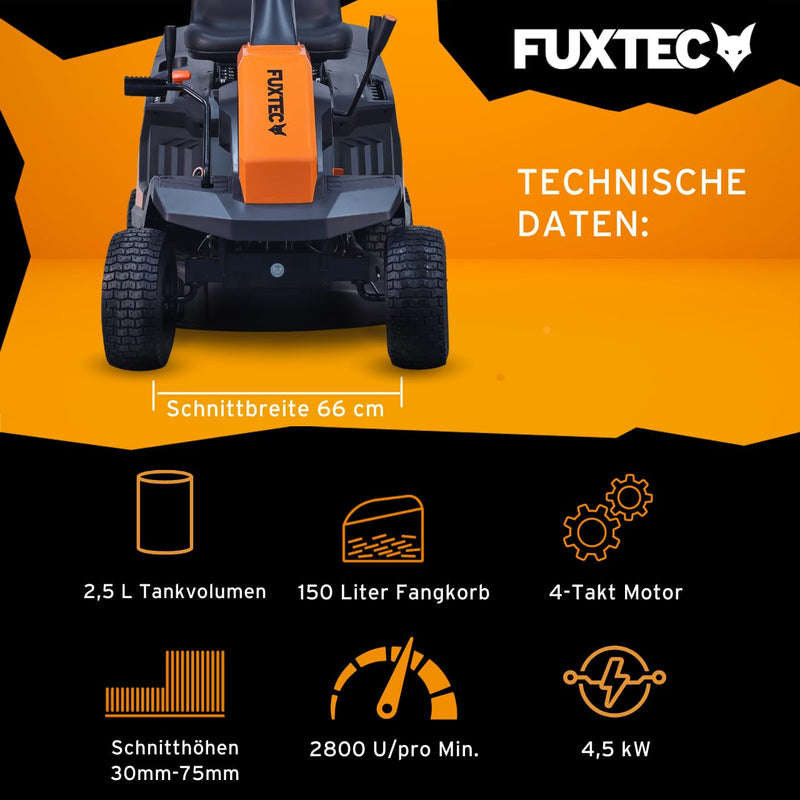 FUXTEC FX-RMR66 Aufsitzmäher – 66 cm Schnitt, 6 PS, eStart
