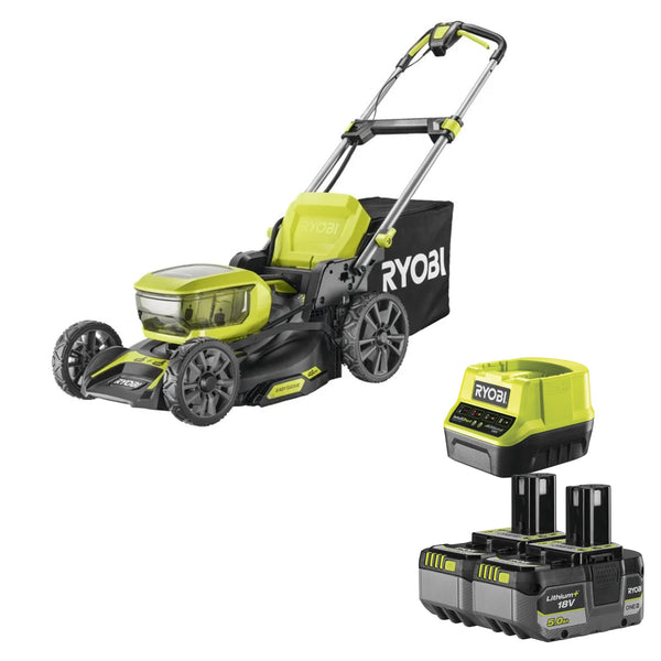 RYOBI 18V Akku-Rasenmäher – 46 cm Schnitt, Brushless, 2×5,0 Ah