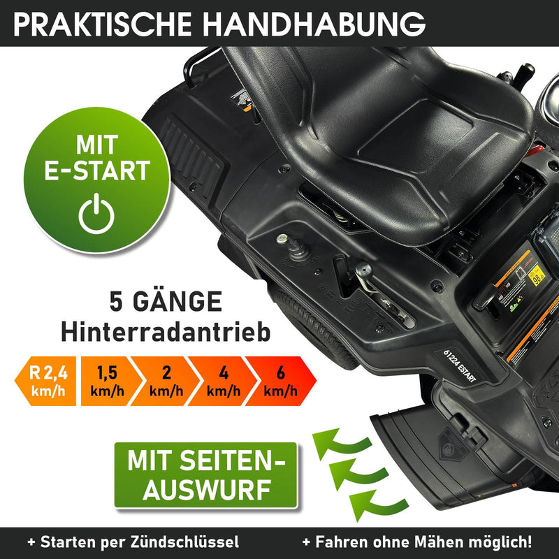 BRAST® Benzin-Rasentraktor – 61 cm Schnitt, 7 PS, Elektrostart
