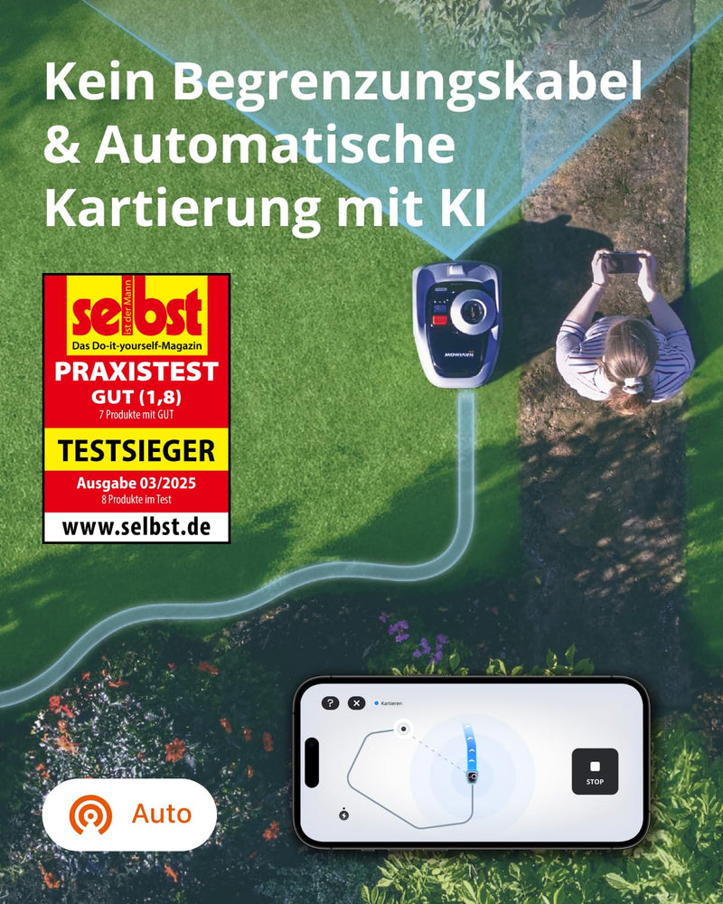 Navimow i105E Mähroboter – bis 600 m², ohne Begrenzungskabel, KI-Auto-Kartierung