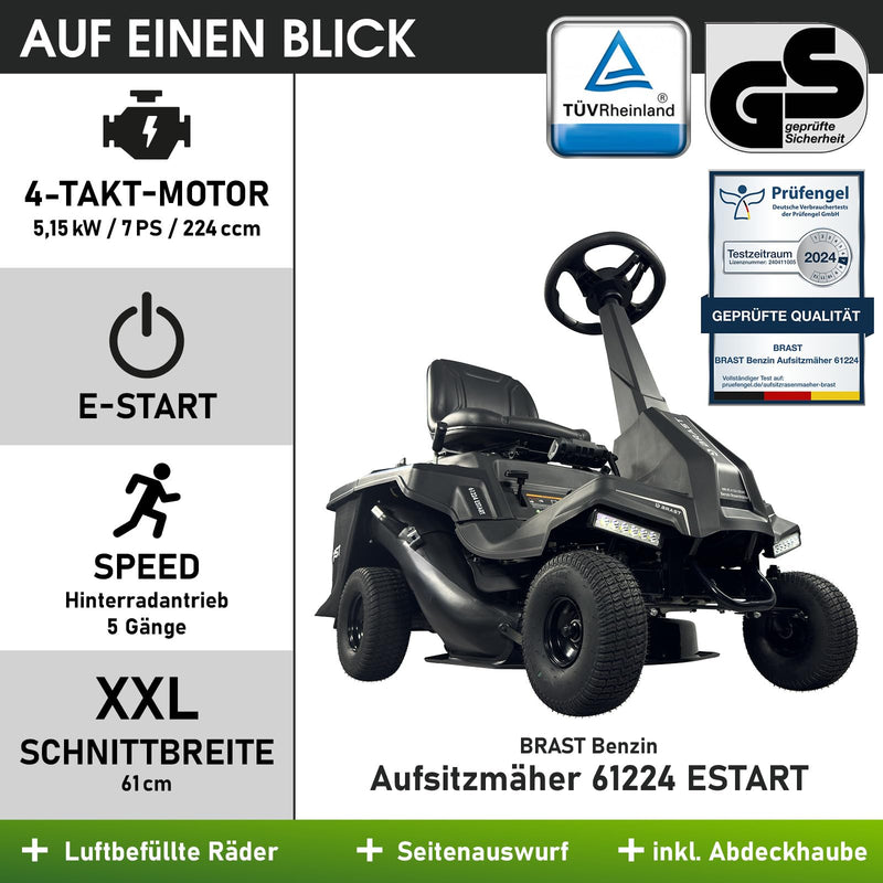 BRAST® Benzin-Rasentraktor – 61 cm Schnitt, 7 PS, Elektrostart