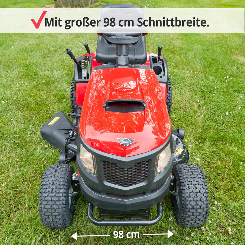 HECHT 12 PS Rasentraktor – 98 cm Schnitt, Benzin Aufsitzmäher