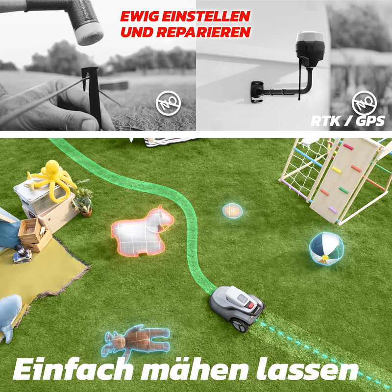 Terramow V1000 Mähroboter – bis 1200 m², ohne Begrenzungskabel, KI-Hinderniserkennung